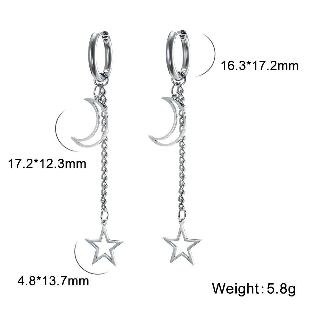 Stainless Steel Moon Star Pendant Earrings for Women Ear Buckle Hip Hop Hoop Earrings Gothic Girl Jewelry Accessories Best Gifts