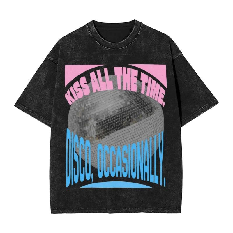Y2k Streetwear Harrys Styles Kiss All The Time Disco Occasionally T Shirt Washed Cotton T-Shirts Aperture for Women Tees