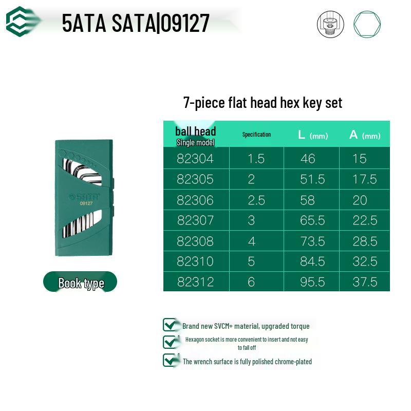 Набор шестигранных ключей SATA с шаровым наконечником, экстрадлинный, 7 шт., специальной длины