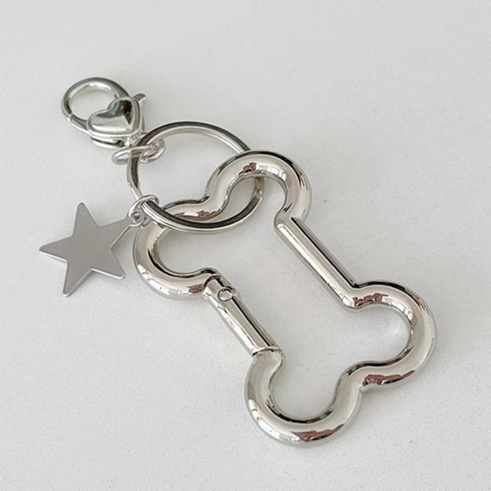 Goth Retro Star Bag Pendant Punk Cool Bone Shape Keyring Fashion Bone Keychain Backpack