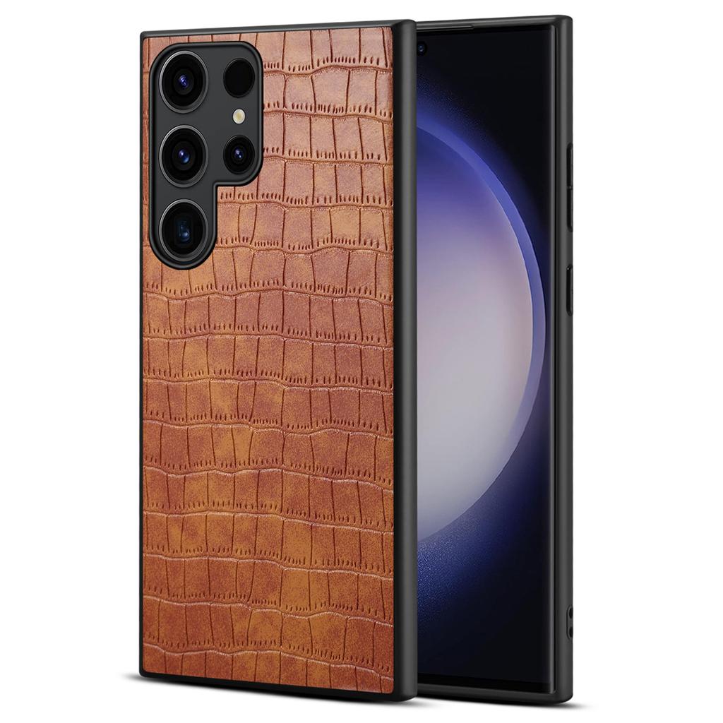 For Samsung Galaxy S24 Ultra Case PU+PC+TPU Crocodile Textured Smart Phone Cover