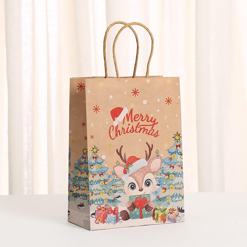 Christmas Kraft Paper Gift Bag With Gingerbread Man Print Eco-Friendly Handheld Treat Kids Holiday Party Favors