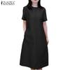 ZANZEA Женское повседневное платье свободного кроя с круглым вырезом и коротким рукавом