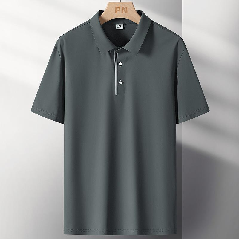 Мужская рубашка поло Ice Silk с короткими рукавами, летняя, тонкая, свободная и бесшовная, с короткими рукавами