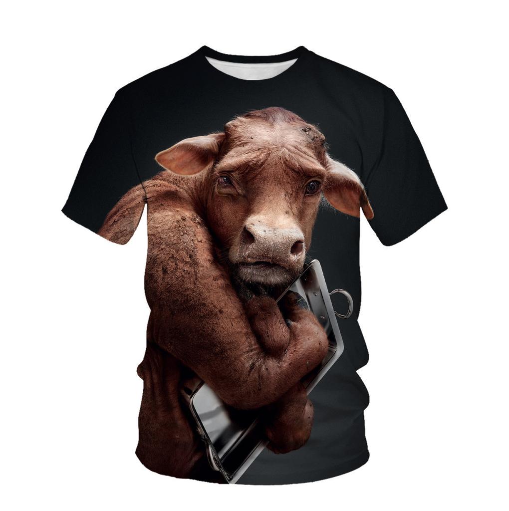 Summer Short Sleeved T-shirt for Men 3D Digital Printed Animal Monkey Round Neck Loose Men Fat Half Sleeve Bottom Shirt Summer