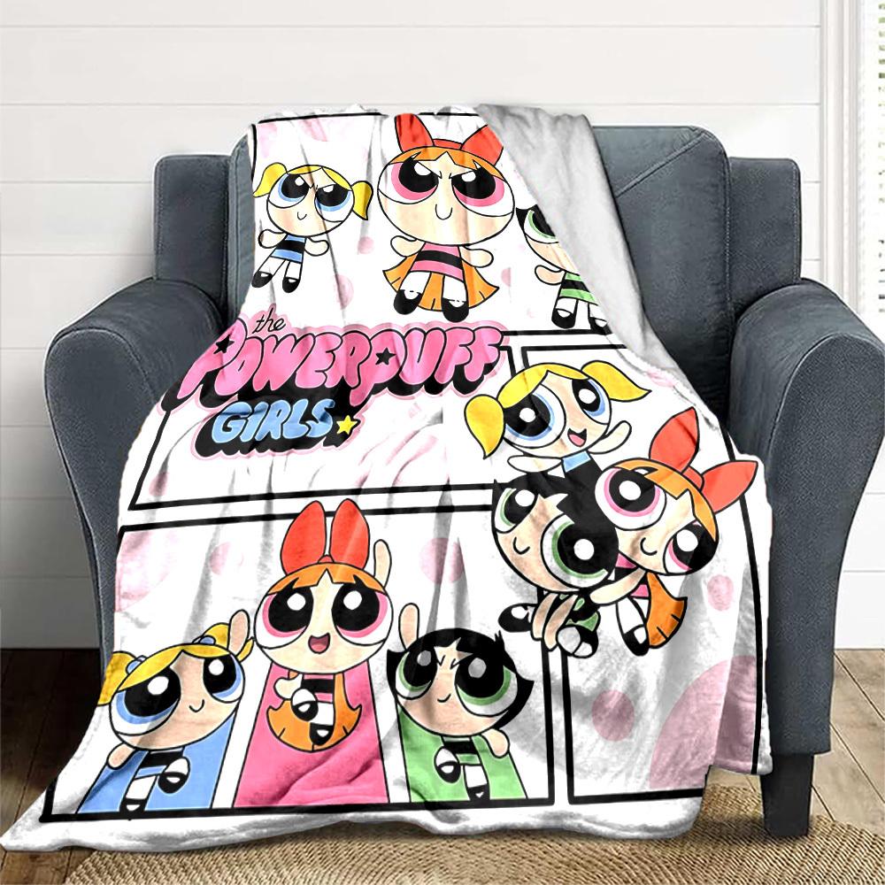 1pc Powerpuff Girls Blanket Lightweight Flannel Blanket Throw Blanket For Sofa, Bed, Travel, Camping, Livingroom, Office, Couch