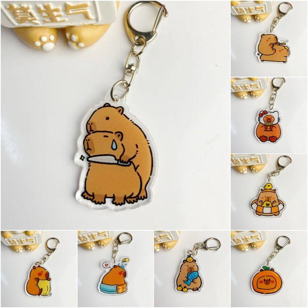 Cartoon Capybara Cartoon Capybaras Keyring Acrylic Kapibala Keyrings  Hanging Accessory
