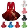 Women's Casual And Fashionable Printed Long Sleeved V-neck Sexy Dress Sexy Dress Christmas