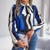 Fashion Women Long Sleeve Blouse Stripe Print Bow Collar Shirt Spring Autumn Top Temperament