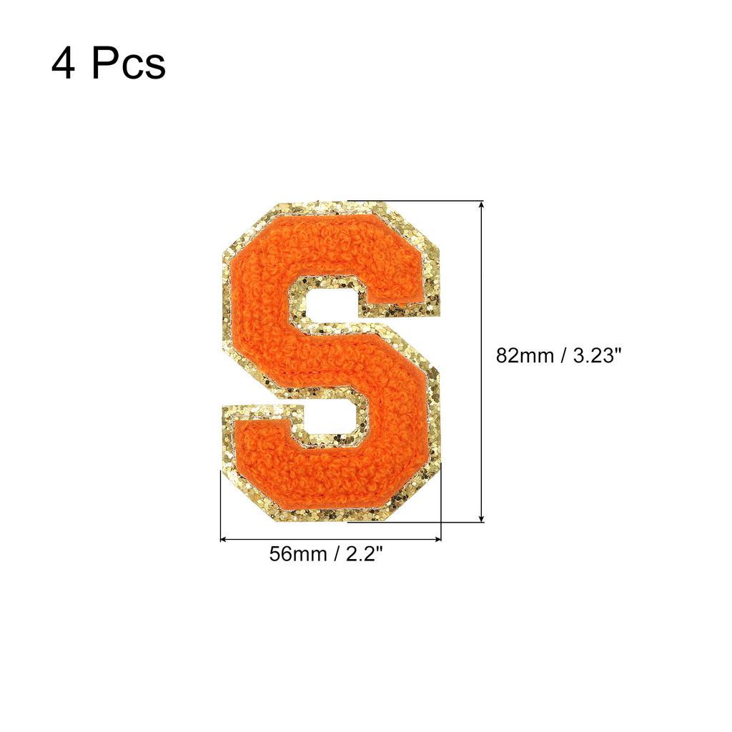 4pcs Chenille Letter Patches Iron on Letter Patches Embroidery Patch Iron on Sew on Jacket Embroidered Letter Patches Orange