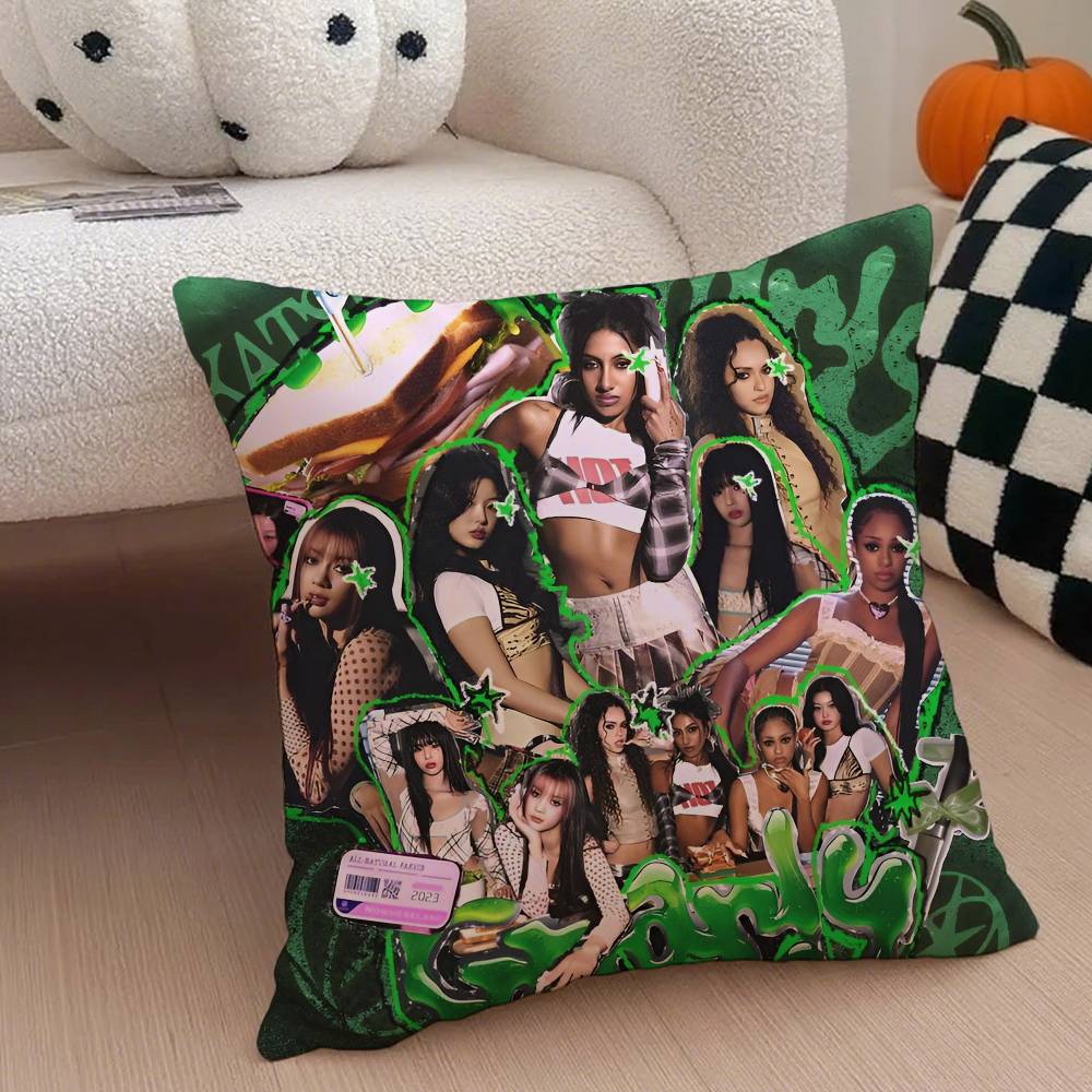 Kpop Style Y2K Hot Girl Style K-Katseye Girl Group Pillowcase Soft Silky Fabric Invisible Zipper Cushion Cover Perfect Fan Gift