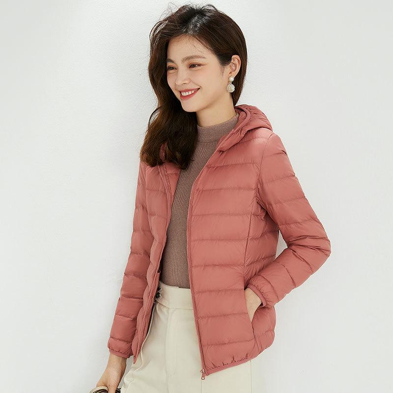 Autumn and winter new Korean version slim casual light down jacket women's hooded large size jacket white duck down tide