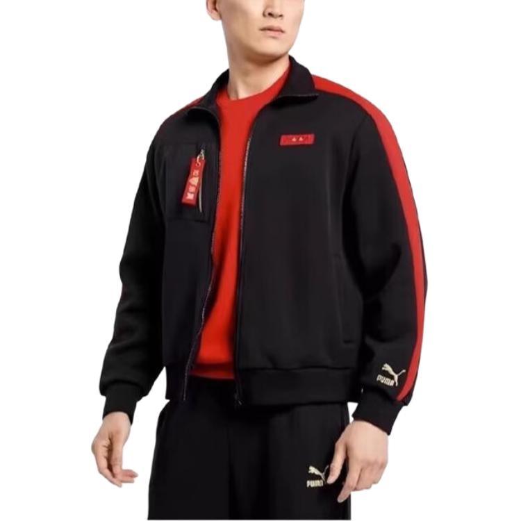 Puma Логотип Полоска Цветные блоки Свободная Повседневная Куртка Черная Мужская 536579-01