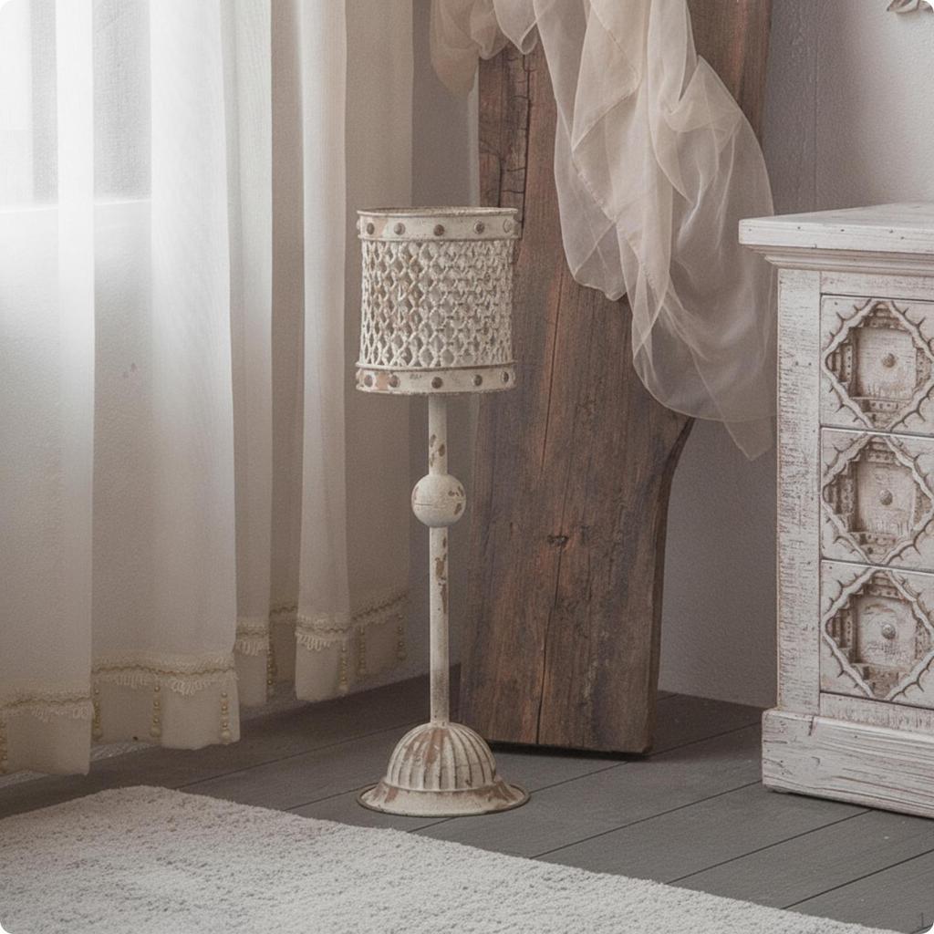 Floor Candlestick Distressed Wrought Iron Candle Stand Tall for Photo Shoots