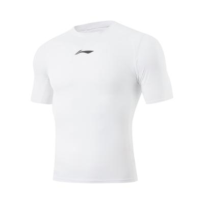 Мужская футболка Li Ning CBA Series с логотипом, круглым вырезом, удобная, дышащая, облегающая, с коротким рукавом, для фитнеса, белая, AUDU113-1