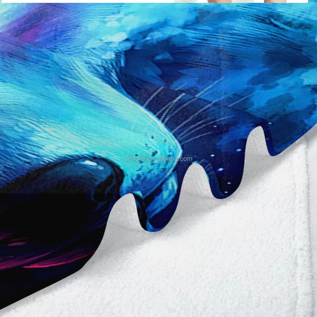 Vibrant Galaxy Wolf Head Beach Towel | Trendy Abstract Animal Art Bath Towel Perfect for Music Festival & Vacation