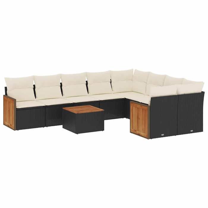 VidaXL Salon de Jardin avec Coussins 10 pcs, Canapés de Terrasse, Ensemble de Meubles de Patio, Mobilier d'Extérieur, Noir 3260390