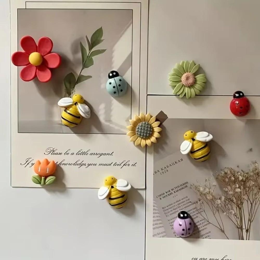 10pcs Oval Shape Flower Fridge Magnets Colorful Insect Refrigerator Sticker  Home Decor