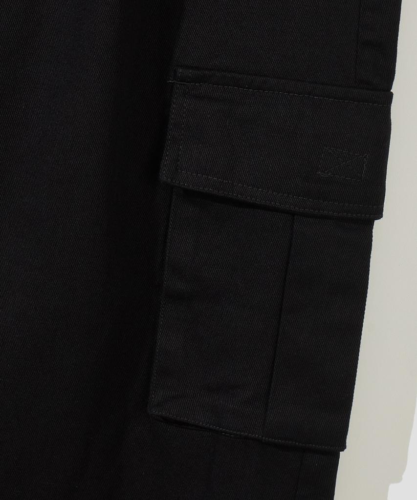 AGOD Wide Big Pocket Cotton Cargo Elastic String Pants [Black]