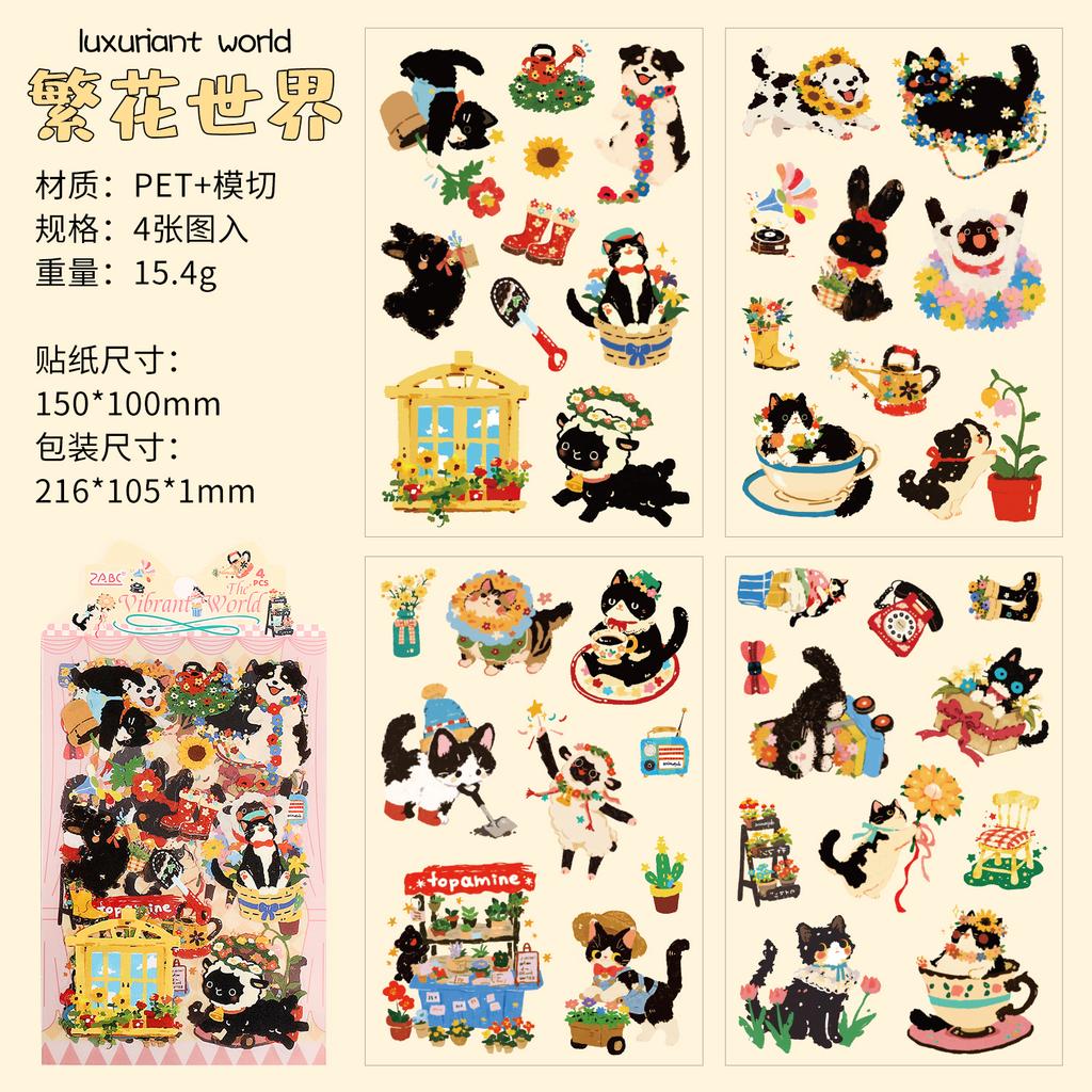 Journal GO 4pcs Cute Meow Stickers for Scrapbook Collage Junk Journal Decoration Lovely Cats Greeting Card Album Planner Sticker
