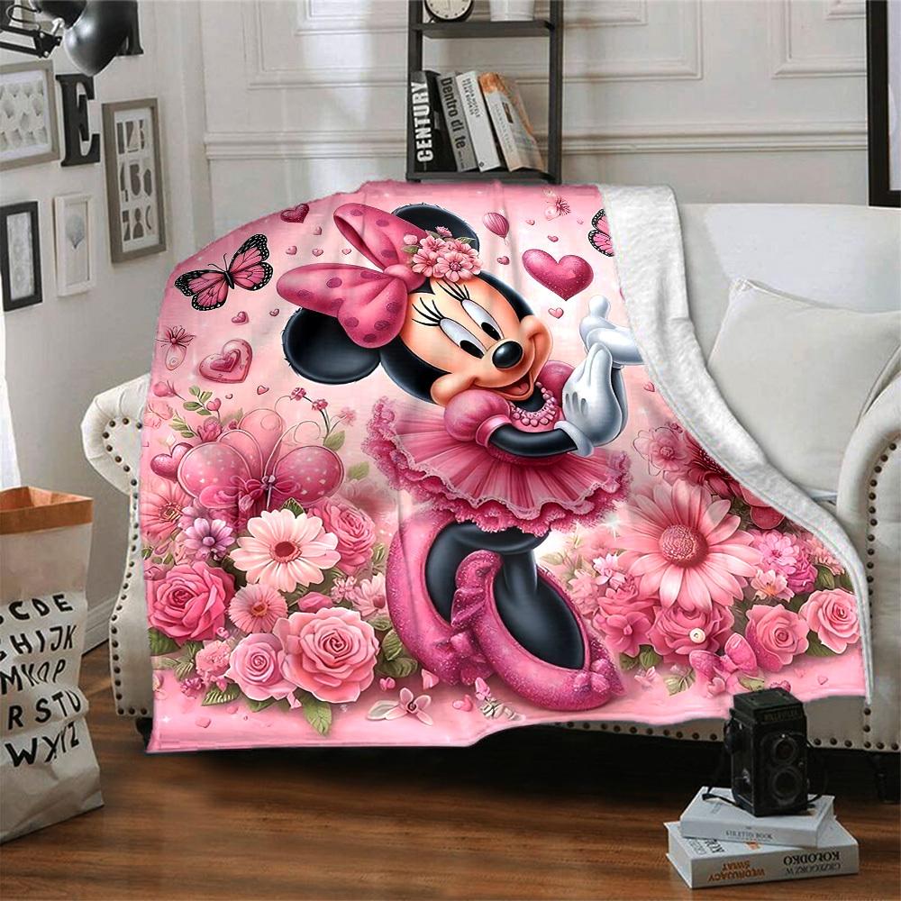 1pc Pink, butterflies, and cute Minnie Mouse blanket Lightweight Flannel Throw for Sofa Bed Travel Camping Livingroom Office Couch Chair