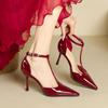 Fashion New Style Red High Heels Women Shoes Hollow Pointed Toe Pumps Fashion T-type Ankle Buckle Strap Ladies Sexy Party Dress Shoes