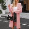 Женский однотонный повседневный кардиган средней длины с длинными рукавами, вязаный свитер со свободным свитером