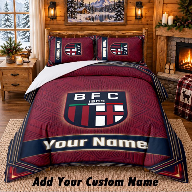 Bologna FC Pattern Bedding 3Pcs Set Custom Name, Bed Sheet And Pillowcases For Home Bedroom