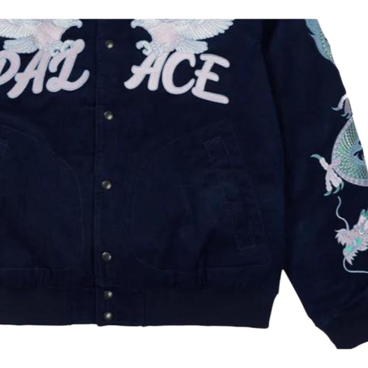 Palace Double Dragon Tour Jacket With Eagle Pattern And Embroidered Logos Unisex Outerwear Navy P23JK176