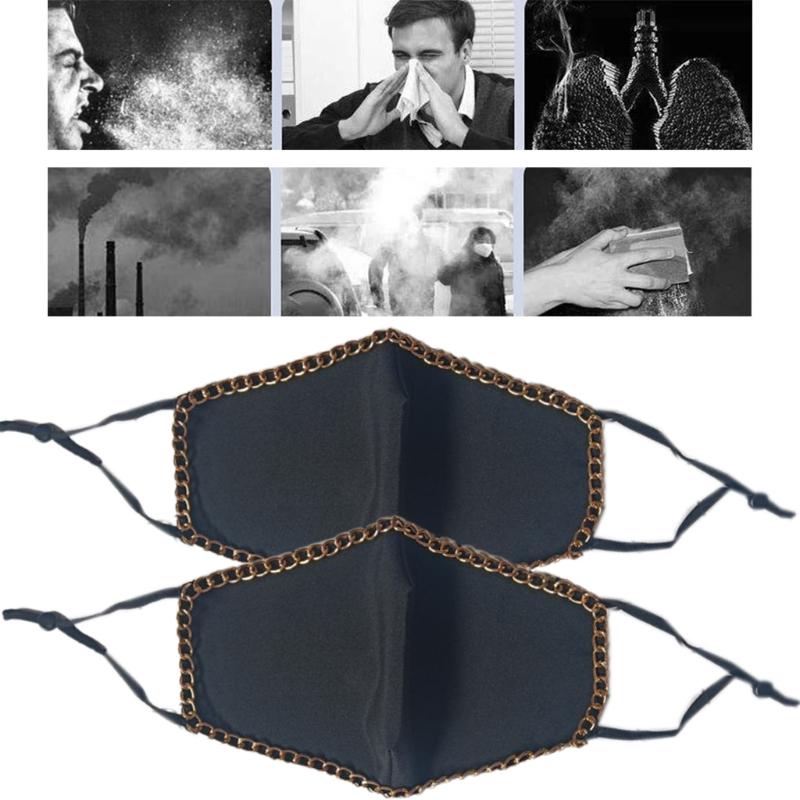Пылезащитные черные маски для лица, золотые металлические цепочки, готические моющиеся защитные женские аксессуары для рта и муфеля