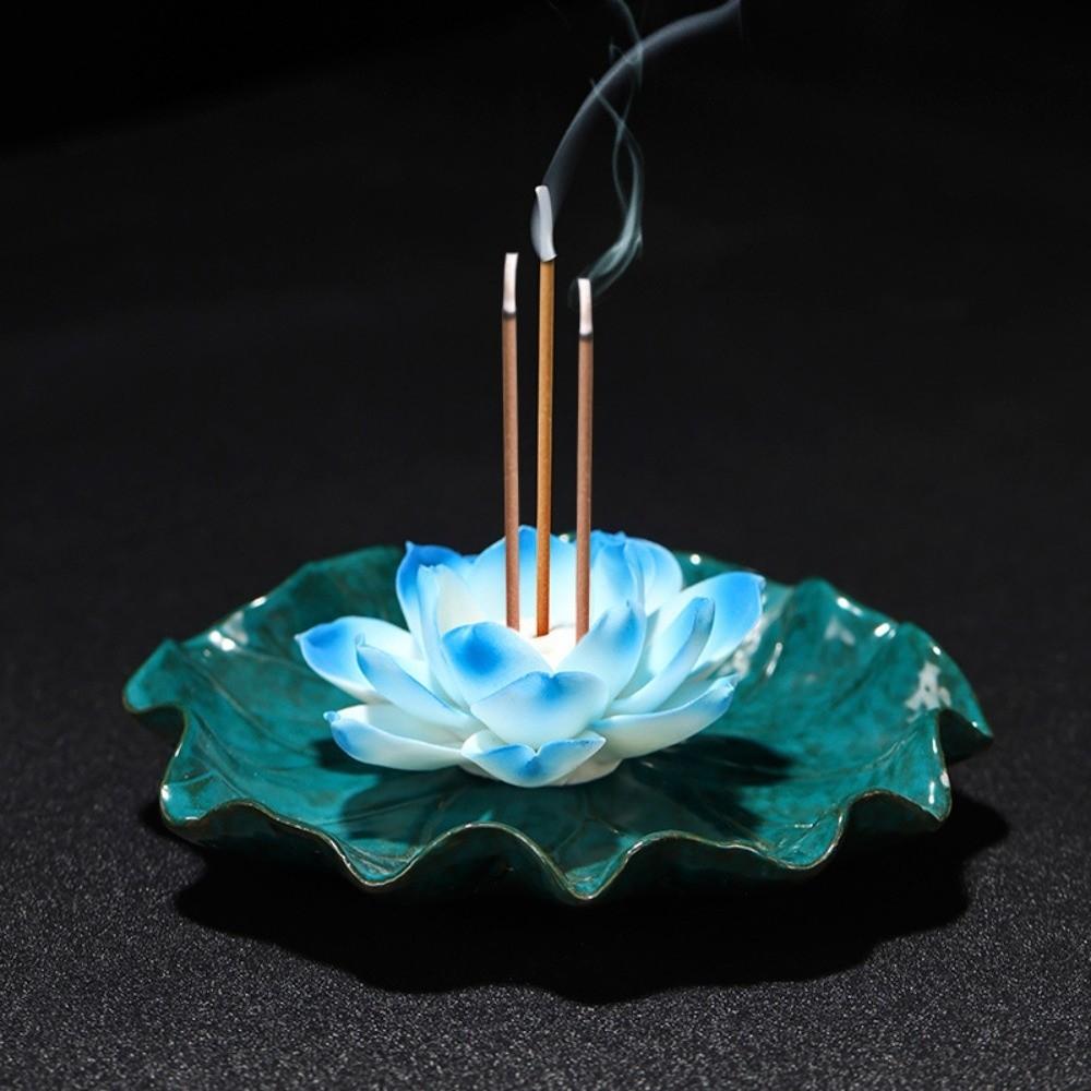 Ceramics Lotus Tabletop Incense Base Zen Chinese Style Lotus Incense Stick Zen Space