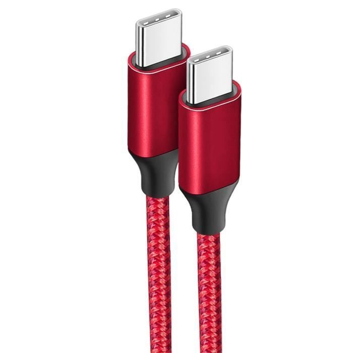 Câble USB-C vers USB-C Rapide pour iPhone 16 Pro Max - iPhone 16 Pro - iPhone 16 - iPhone 16e -Nylon Renforcé 1M Rouge