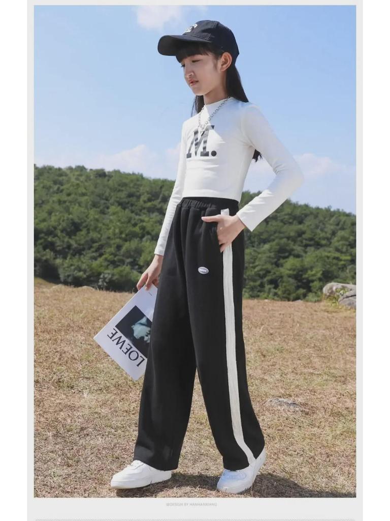 Широкие повседневные прямые спортивные брюки для девочек весна/осень 2024 г.