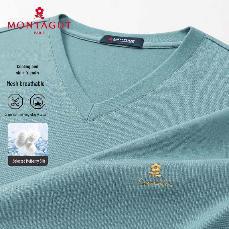 Мужская летняя футболка MONTAGUT с V-образным вырезом, смешанный шелк, короткий рукав