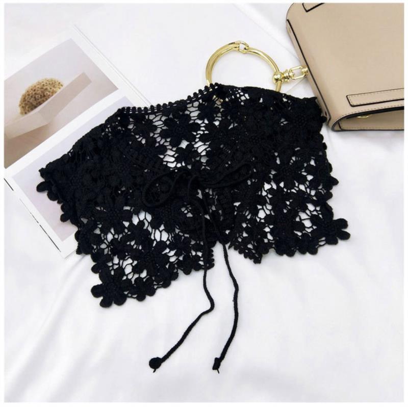 Vintage Shawl O-Neck Doll Fake Collar Shirt Women Hollow Crochet Lace False Collar Detachable Woman Half Shirt Faux Col