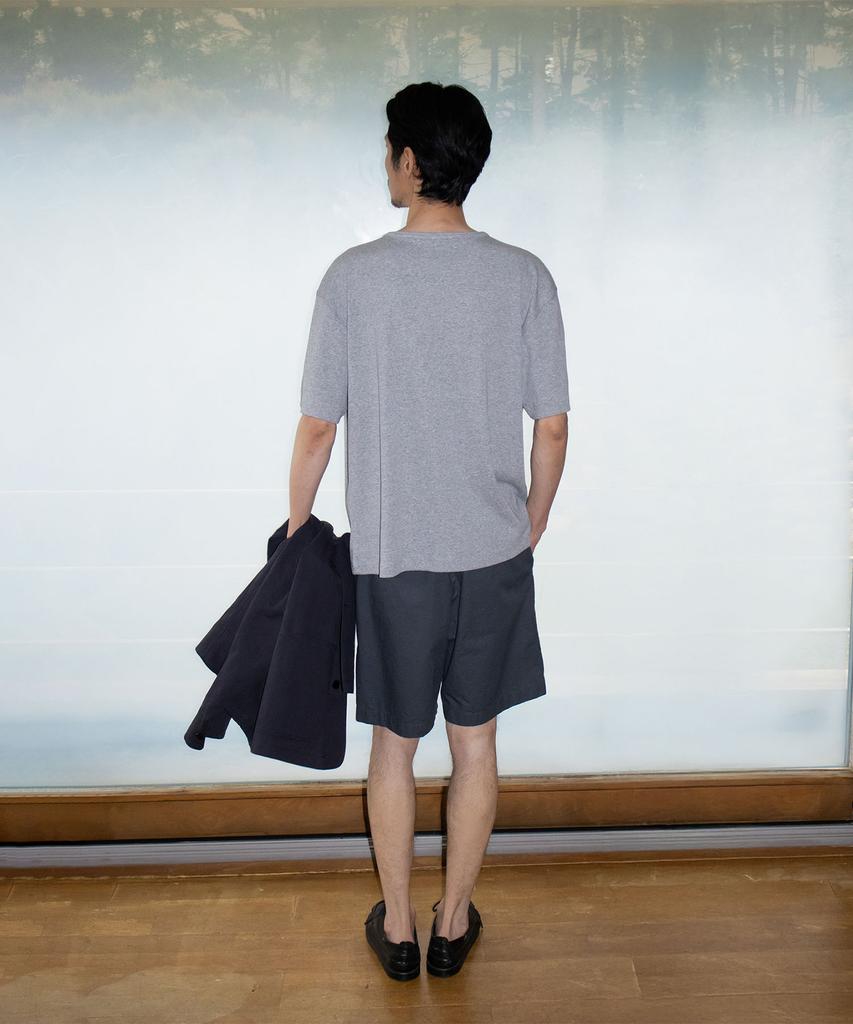 BLANKROOM Noble Henley Neck Half Tee_Melange Gray