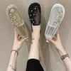 2025 Spring and Summer New Fisherman Doudou Shoes Women's Soft Sole Breathable One Pedal Comfortable Rhinestone Flower Mesh Flat Bottom