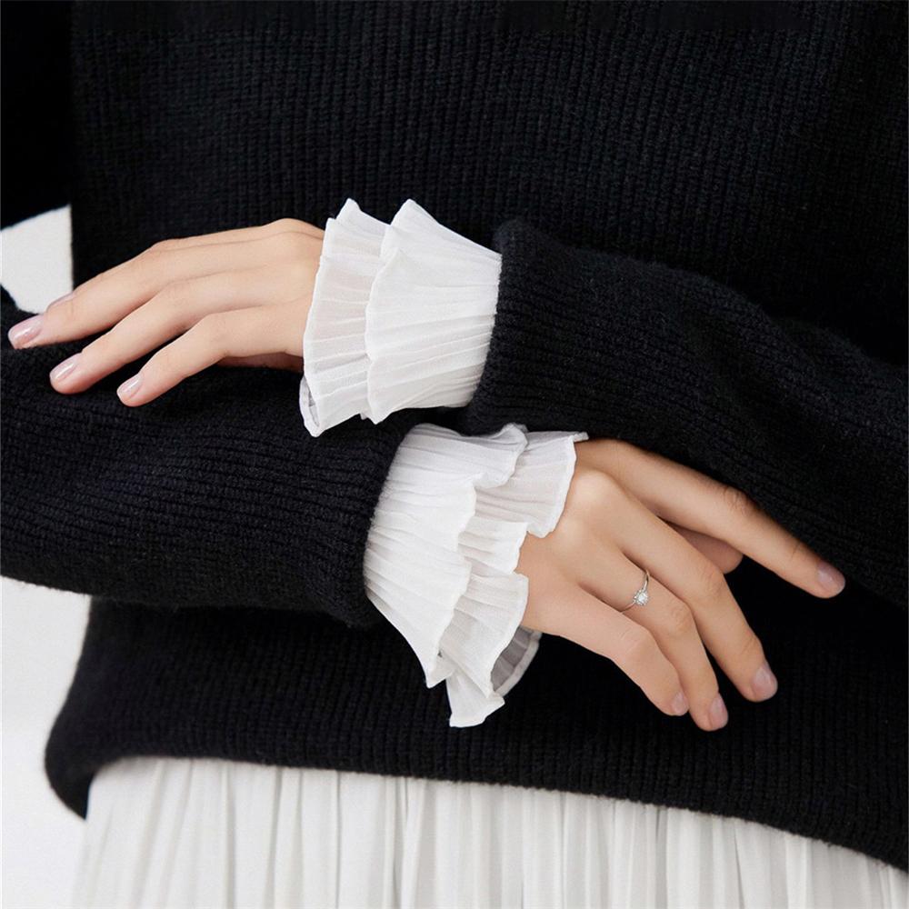 1 Pair Women Wrist Cuffs Detachable Lace Ruffled Winter Autumn Hoodie Sweater Sweatshirt Hoodie False Sleeves Tulle