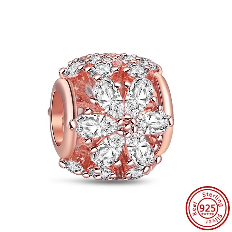 S925 Стерлингового Серебра Прозрачный Циркон Снежинка Гербарий Сверкающие Бусины Паве Подходит Оригинальный Браслет DIY Изящные Ювелирные Изделия