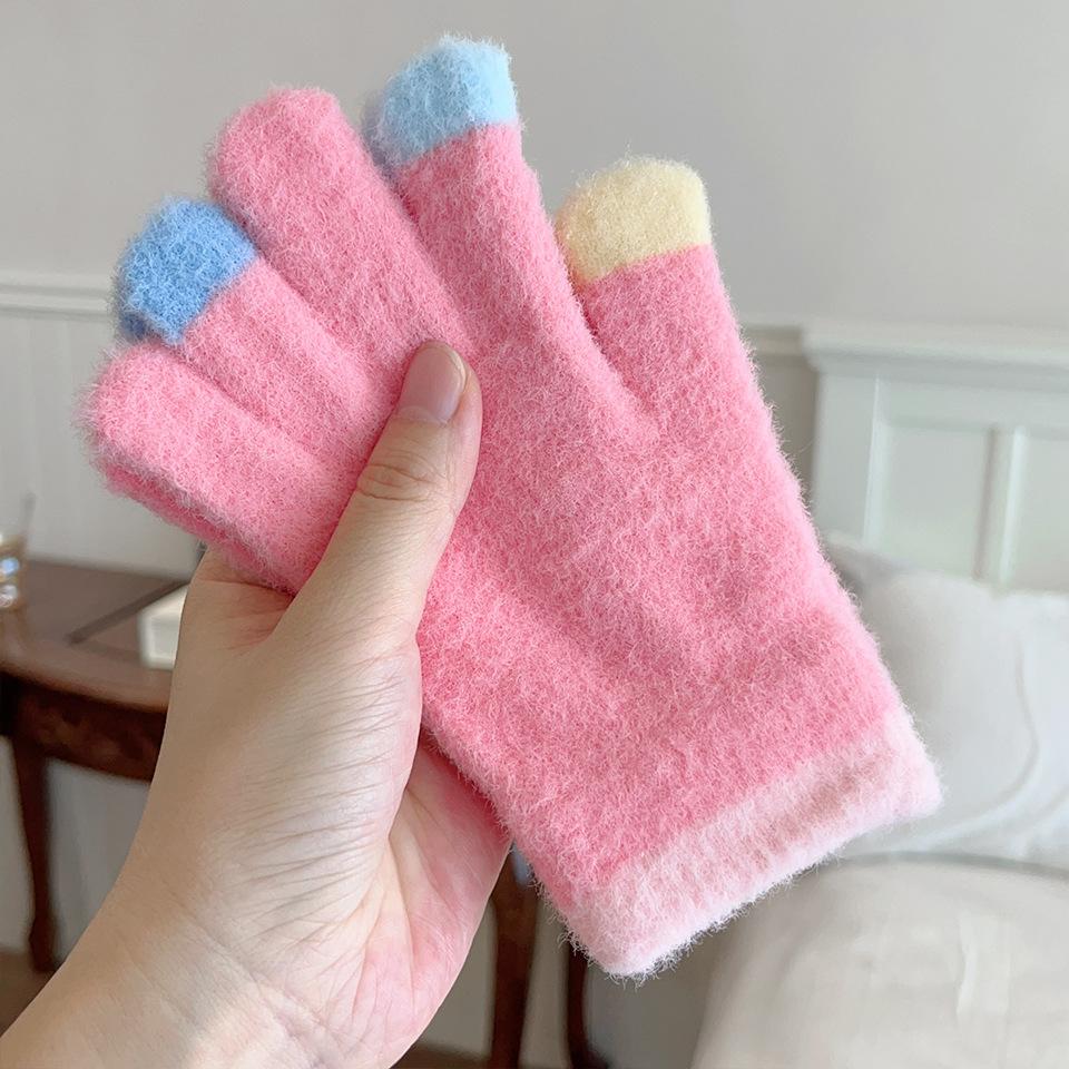 Winter Baby Girl Gloves Cute Bunny Flower Five Finger Separate Gloves for Toddlers Warm Anti-Cold Mittens for Infant