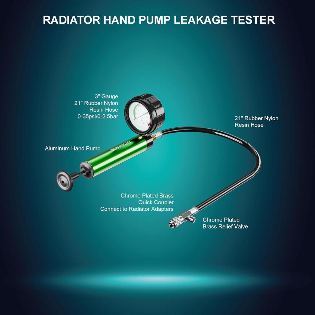 Universal Radiator Pressure Tester, Aluminum Automotive Cooling System Radiator Pressure Tester Tool,Pressure Test Pump with Pressure Gauge,Fit for
