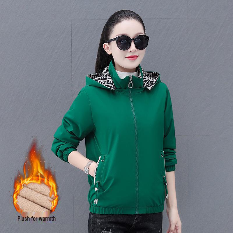 Women's Mid-Age Hooded Fleece Lined Jacket: Detachable & Warm for Autumn/Winter