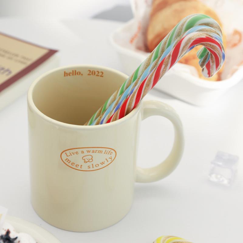 Creative Christmas Striped Glass Stir Sticks - Long Handle for Juice and Coffee