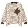 Shop Women Oversized STripe Long Sleeve T shirT Brown Bygo Wsh 12176