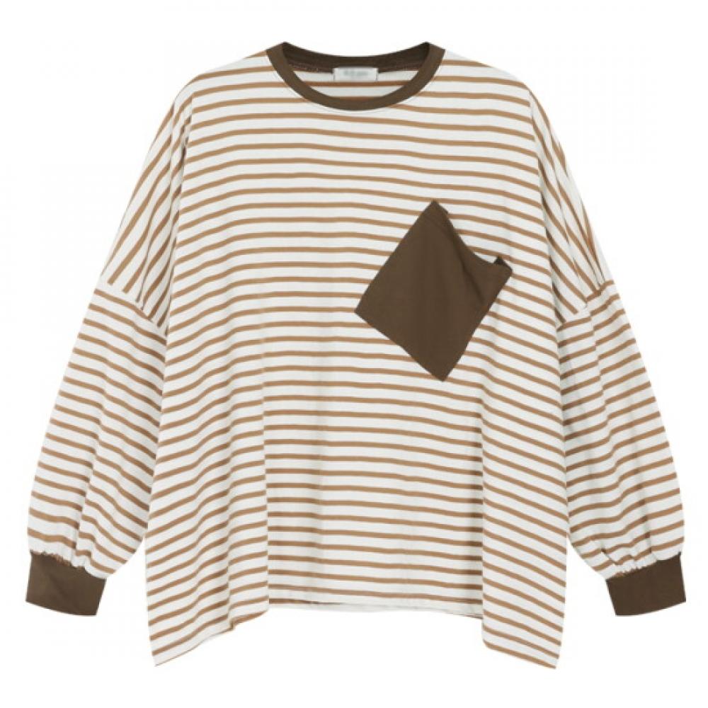 Shop Women S Round Neck STripe overSized Long Sleeve T ShirT Brw Bygo wSh 1217