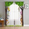Jungle Forest Cartoon Animal Lion Elephant Chiffon Sheer Curtains for Living Room Bedroom Decoration Window Voiles Tulle Curtain