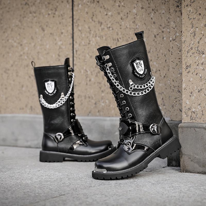 Men's Korean Martin Boots: Height-Boosting Denim Motorcycle and Punk Stage Leather Boots