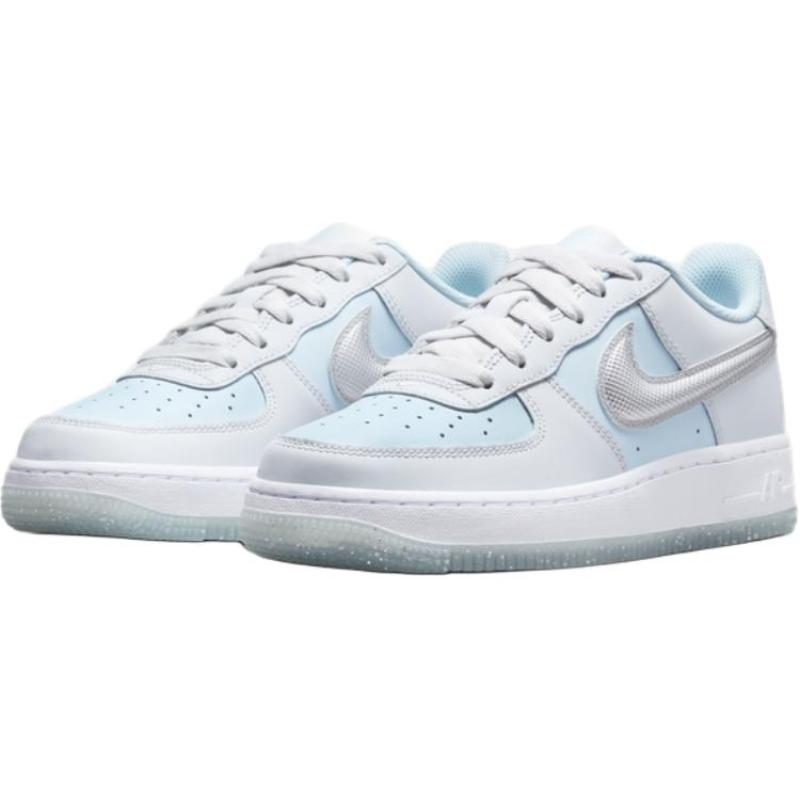 Nike Air Force 1 Slip Resistant Cushioning Low top Kids' Skateboarding Shoes Silver Blue Sneakers HQ3249-043