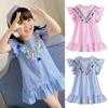 Летние платья с кисточками и летящими рукавами для девочек, милые детские праздничные платья в полоску для детей, платье принцессы для девочек, топы, одежда