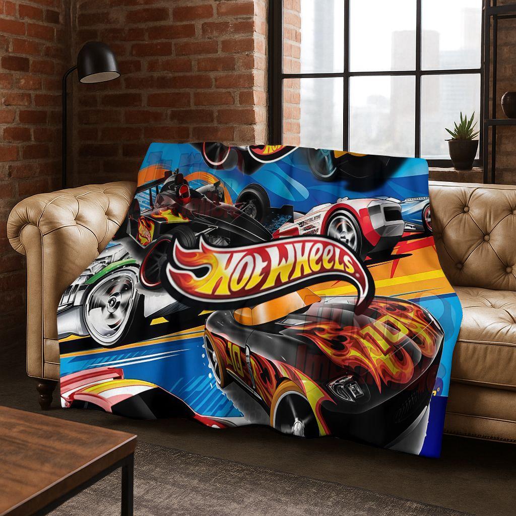 Мультяшное одеяло из фланели с изображением гоночного автомобиля Hot Wheels, Уютное мягкое покрывало для дома, спальни, кровати, дивана, Пикника, Подарок для ребенка